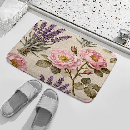 Pink Flower Bathroom Rugs Non Slip Bath Mat Soft Microfiber Super Absorbent Machine Washable Floor Carpet for Shower Tub Bathroom 19.7"x31.5"