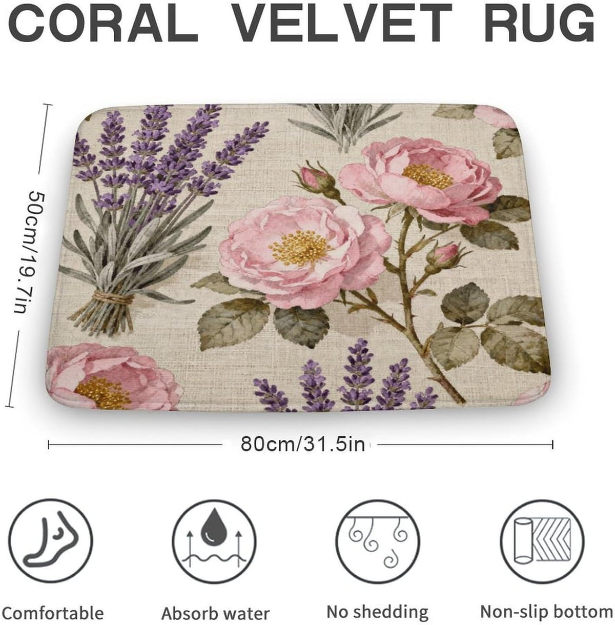 Pink Flower Bathroom Rugs Non Slip Bath Mat Soft Microfiber Super Absorbent Machine Washable Floor Carpet for Shower Tub Bathroom 19.7"x31.5"