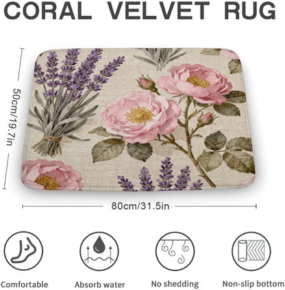 Pink Flower Bathroom Rugs Non Slip Bath Mat Soft Microfiber Super Absorbent Machine Washable Floor Carpet for Shower Tub Bathroom 19.7"x31.5"