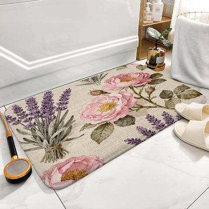 Pink Flower Bathroom Rugs Non Slip Bath Mat Soft Microfiber Super Absorbent Machine Washable Floor Carpet for Shower Tub Bathroom 19.7"x31.5"