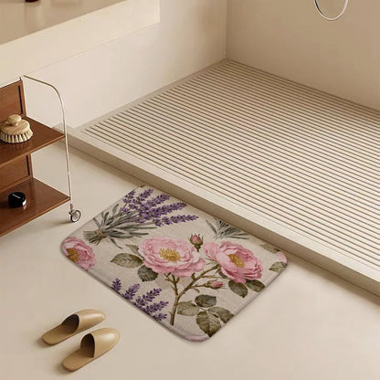 Pink Flower Bathroom Rugs Non Slip Bath Mat Soft Microfiber Super Absorbent Machine Washable Floor Carpet for Shower Tub Bathroom 19.7"x31.5"