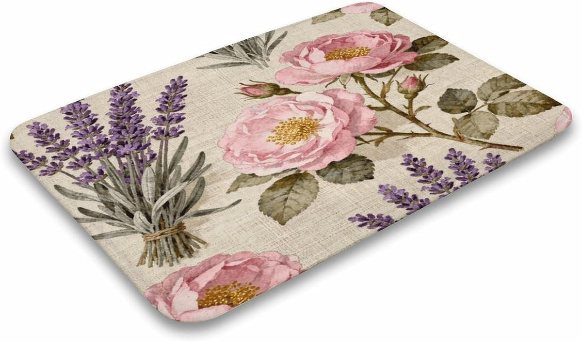 Pink Flower Bathroom Rugs Non Slip Bath Mat Soft Microfiber Super Absorbent Machine Washable Floor Carpet for Shower Tub Bathroom 19.7"x31.5"