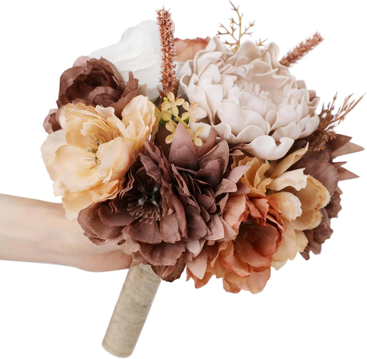 Wedding Bouquets for Bride Bridesmaid Artificial Peony Flower Bouquet Romantic Bridal Bouquet for Wedding Party Church Home Decoration (Orange Pink Tones)