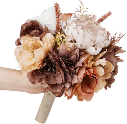 Wedding Bouquets for Bride Bridesmaid Artificial Peony Flower Bouquet Romantic Bridal Bouquet for Wedding Party Church Home Decoration (Orange Pink Tones)