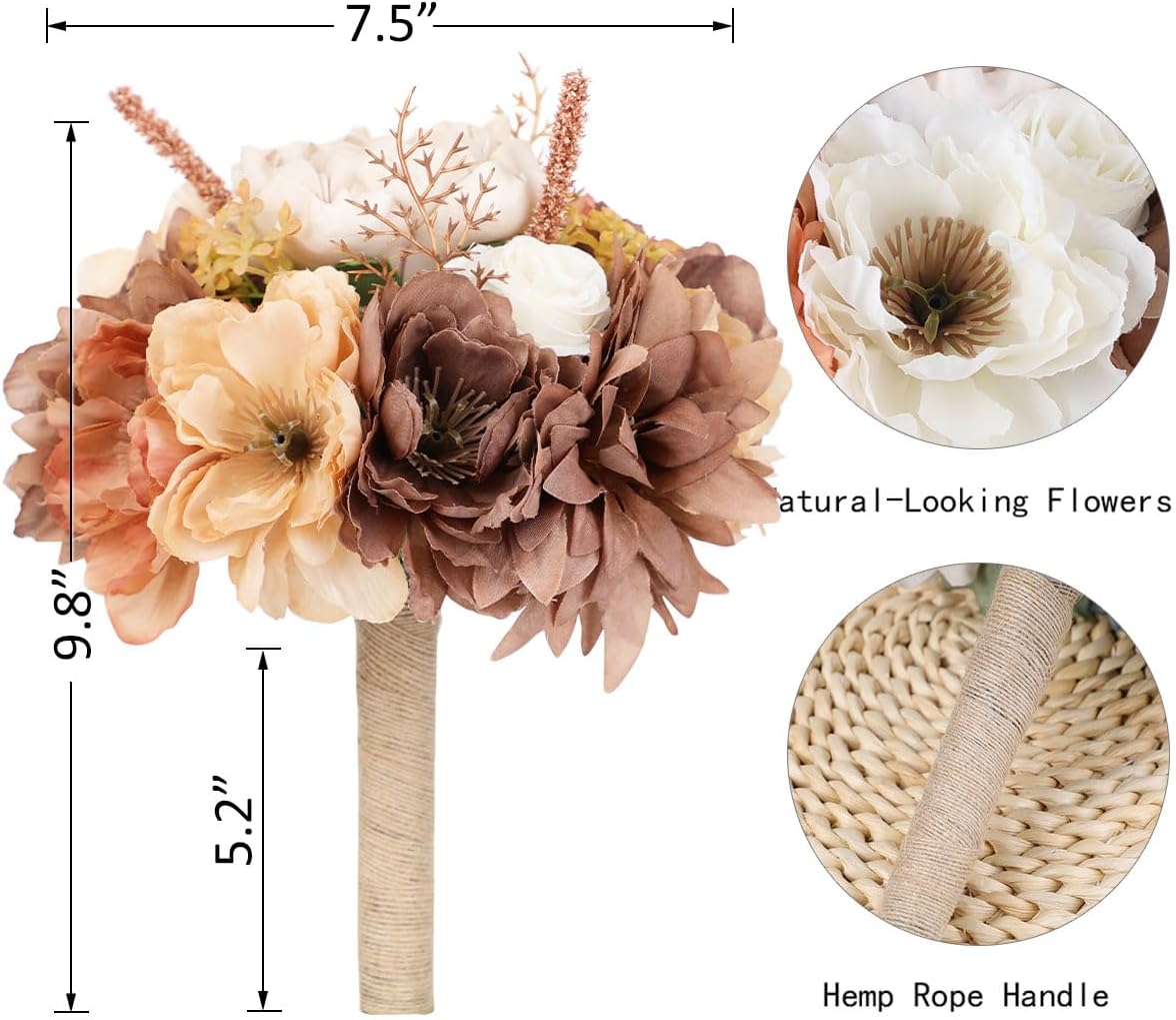 Wedding Bouquets for Bride Bridesmaid Artificial Peony Flower Bouquet Romantic Bridal Bouquet for Wedding Party Church Home Decoration (Orange Pink Tones)