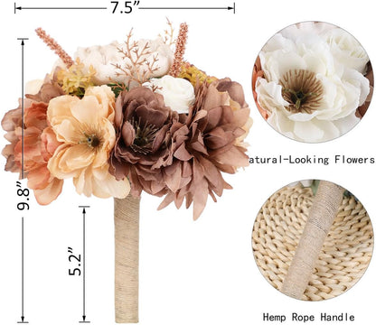 Wedding Bouquets for Bride Bridesmaid Artificial Peony Flower Bouquet Romantic Bridal Bouquet for Wedding Party Church Home Decoration (Orange Pink Tones)