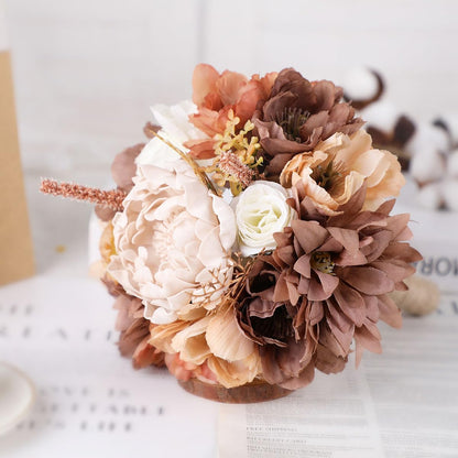 Wedding Bouquets for Bride Bridesmaid Artificial Peony Flower Bouquet Romantic Bridal Bouquet for Wedding Party Church Home Decoration (Orange Pink Tones)