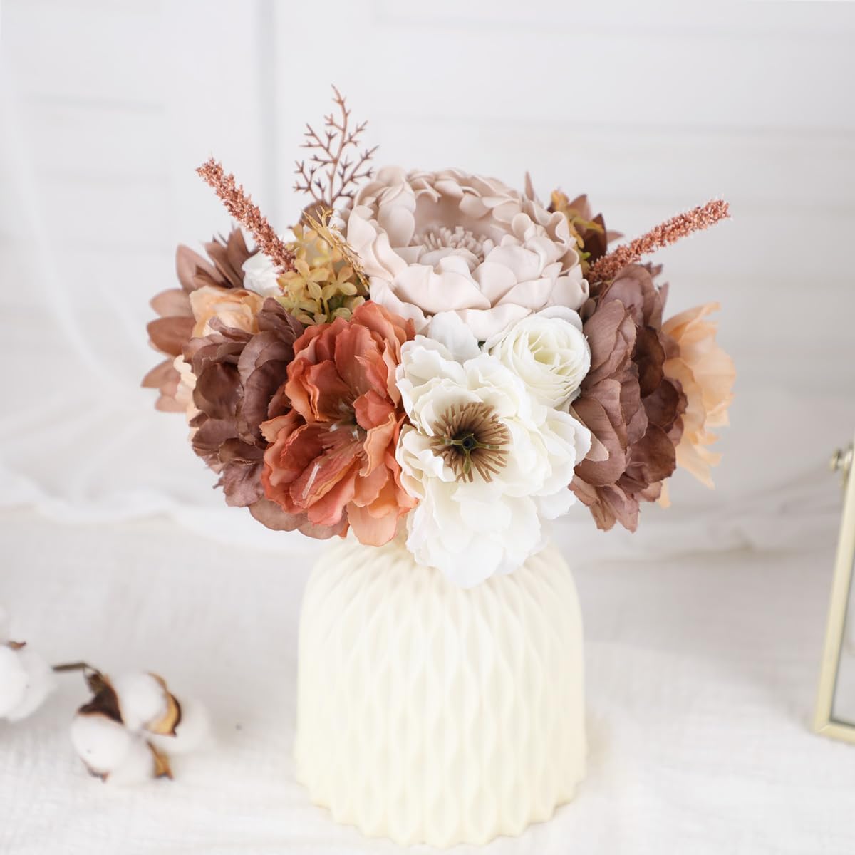 Wedding Bouquets for Bride Bridesmaid Artificial Peony Flower Bouquet Romantic Bridal Bouquet for Wedding Party Church Home Decoration (Orange Pink Tones)