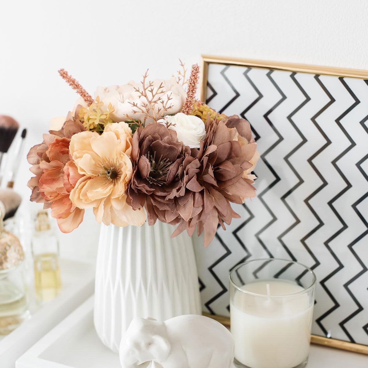 Wedding Bouquets for Bride Bridesmaid Artificial Peony Flower Bouquet Romantic Bridal Bouquet for Wedding Party Church Home Decoration (Orange Pink Tones)