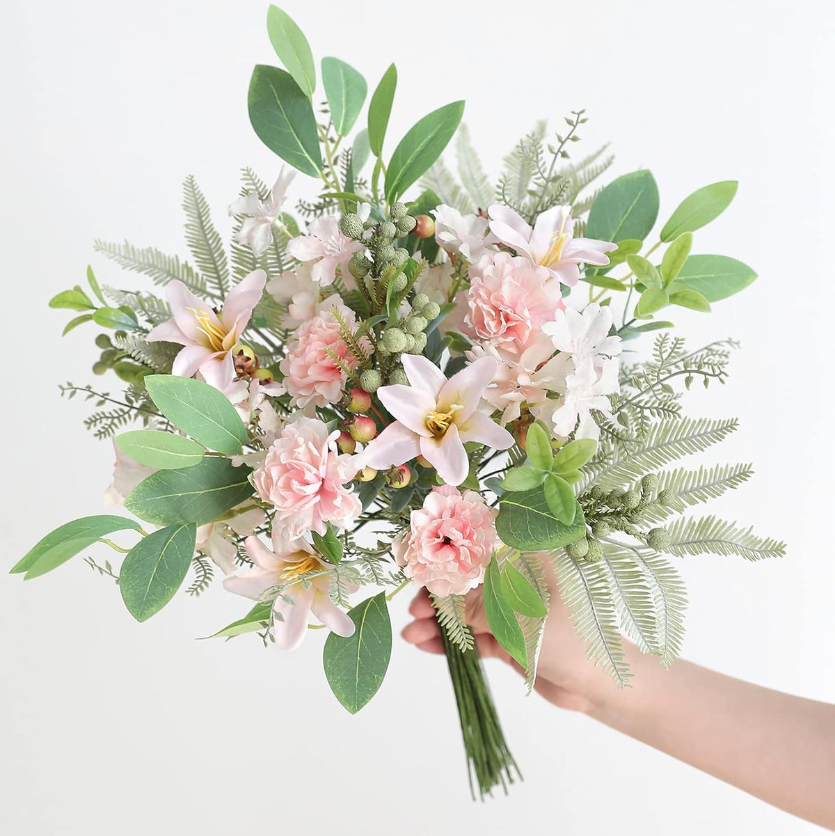 Artificial Greenery Stems Box Set,(Pack of 47pcs) with 9 Kinds of Faux Pink Green Filler for DIY Bridal Bouquets Wedding Floral Arrangement Table Centerpieces