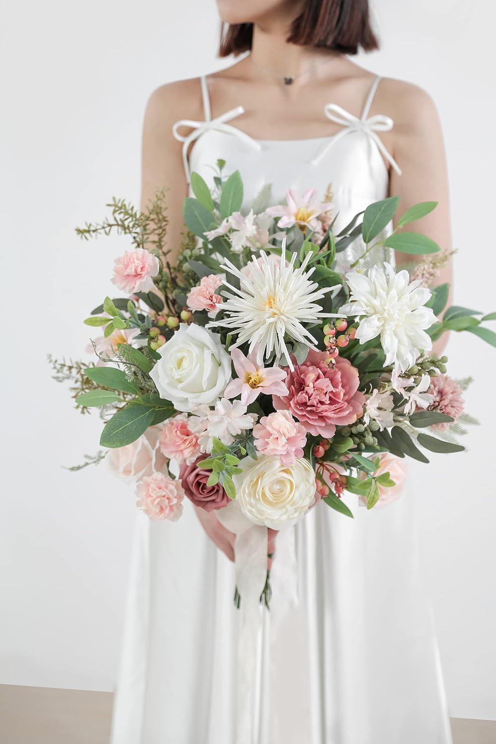 Artificial Greenery Stems Box Set,(Pack of 47pcs) with 9 Kinds of Faux Pink Green Filler for DIY Bridal Bouquets Wedding Floral Arrangement Table Centerpieces