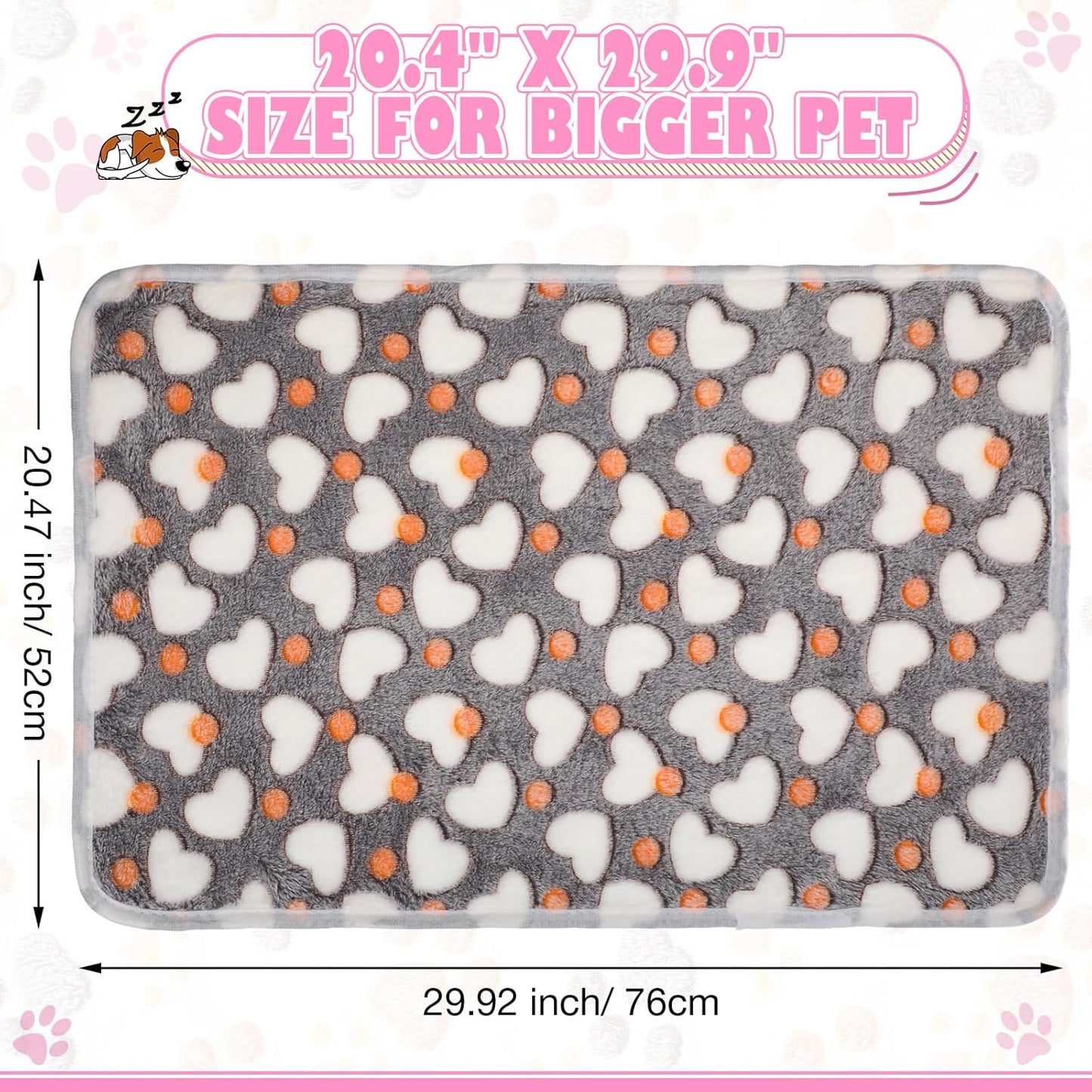 Chumia 18 Pcs Fleece Pet Blanket Soft Warm Sleep Mat Fluffy Cute Puppy Supplies Paw Bone Star Elephant Dot Heart Print Design Bed Blankets for Dog Cat Kitten Animals(30 x 20 Inch,Sweet)