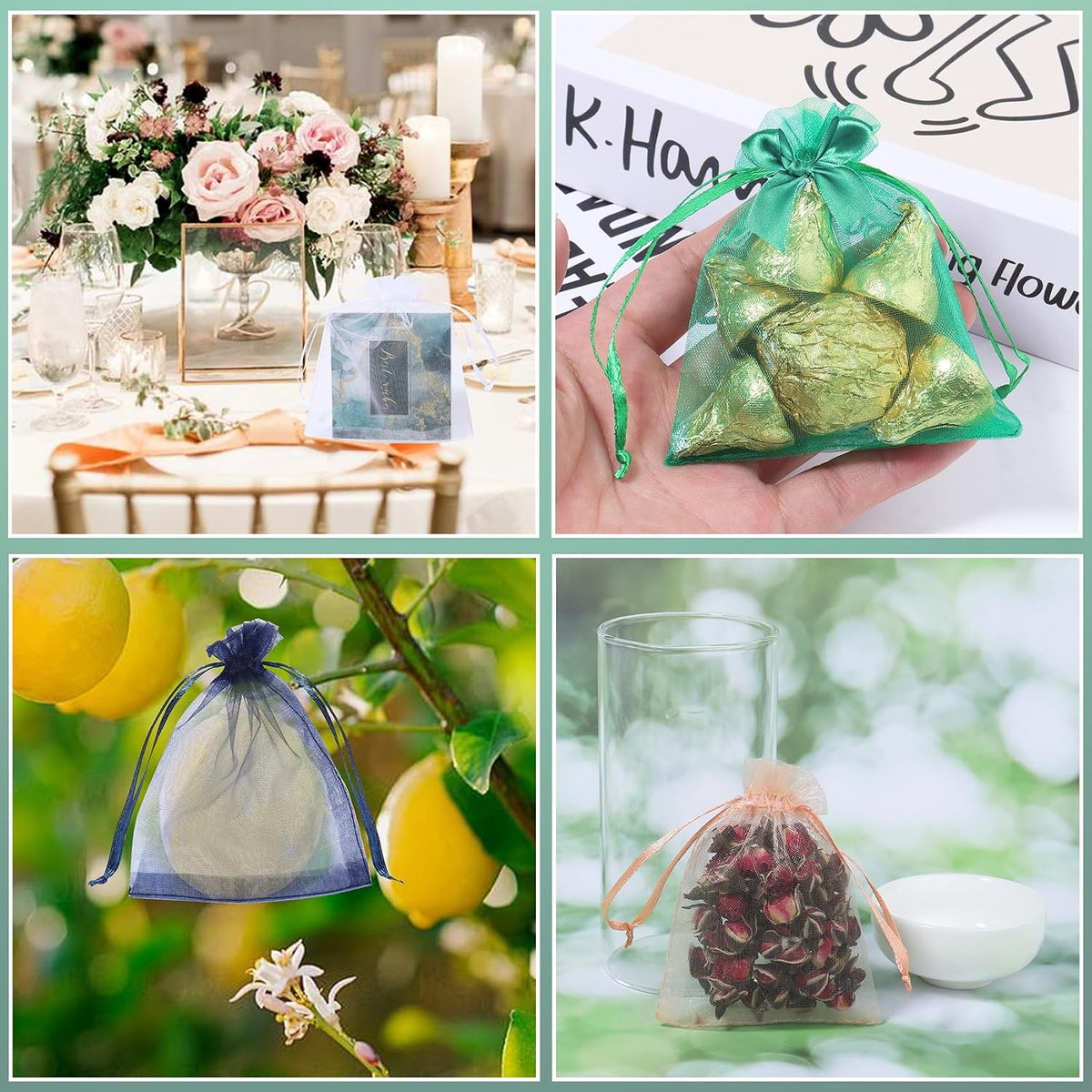 50Pcs Blush Peach Organza Bags,3x4 Inch Small Mesh Drawstring Bags
