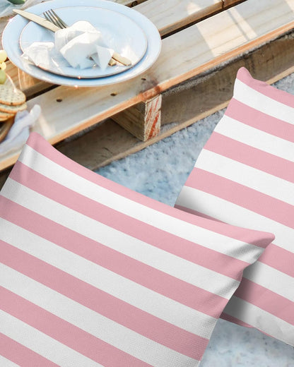 Outdoor Waterproof Pillow Covers for Patio Furniture Pink and White Stripes Decorative Throw Pillow Cover Solid Striped Pillowcases Set of 2 Cushion Case for Sofa Couch Chair 18 x 18 in