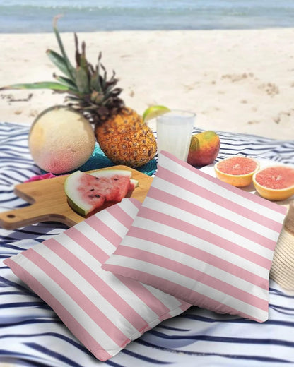 Outdoor Waterproof Pillow Covers for Patio Furniture Pink and White Stripes Decorative Throw Pillow Cover Solid Striped Pillowcases Set of 2 Cushion Case for Sofa Couch Chair 18 x 18 in