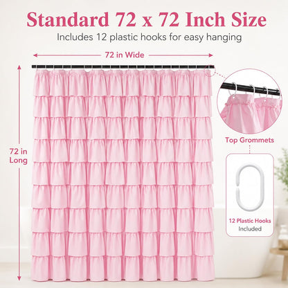Pink Ruffle Shower Curtain for Master bathroom, 72x72 in, Shabby Chic Look