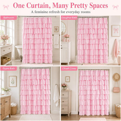 Pink Ruffle Shower Curtain for Master bathroom, 72x72 in, Shabby Chic Look