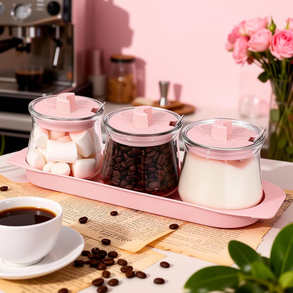 3 Pcs Pink Coffee Bar Accessories Set, Pink Kitchen Decoration