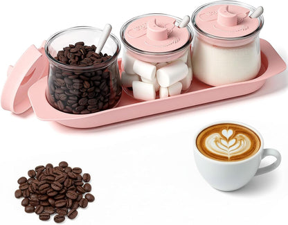 3 Pcs Pink Coffee Bar Accessories Set, Pink Kitchen Decoration