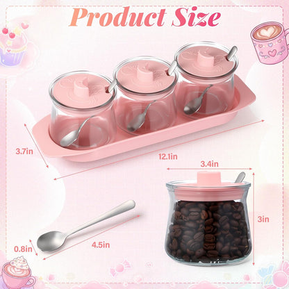3 Pcs Pink Coffee Bar Accessories Set, Pink Kitchen Decoration