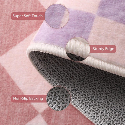 Pink Checkered Rug Runner for Hallways, 2x7 Washable Rug for Bedroom Non Slip Bath Mat, Soft Low Pile Checkerboard Indoor Carpet for Nursery Kids Room Playroom