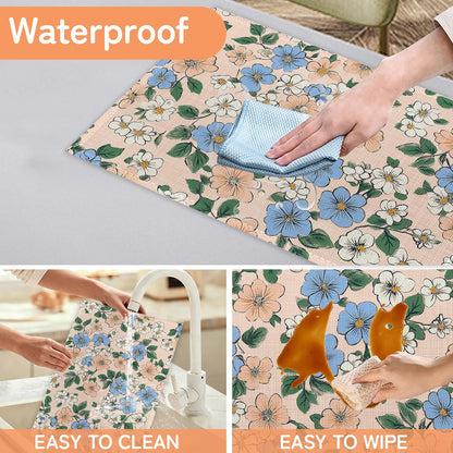 Cute Blue Pink Flowers Table Mats Set of 6,Non-Slip Washable Placemats for Restaurant Home Kitchen Dinner Table 12x18Inch