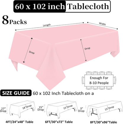 8 Pack Pink Tablecloth Rectangle 60 x 102 Inch for 6 Foot Tables
