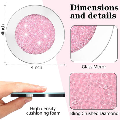 6 Pcs Mirrored Glass Coasters with Holder, Bling, Pink, 4 Inch