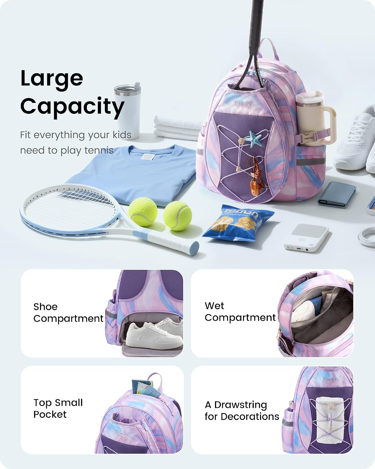 Tennis Bag, Quilted Tennis Bag for Women, Tennis Racket Backpack Bag
