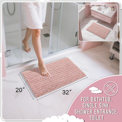 Bathroom Rugs Non Slip Washable 32x20 Inch - Ultra Soft Absorbent Chenille Bath Mat, Quick Dry Shaggy Floor Carpet for Tub Shower, Light Pink Home Decor Accessories