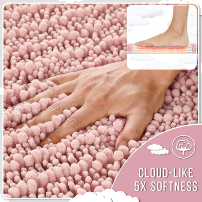 Bathroom Rugs Non Slip Washable 32x20 Inch - Ultra Soft Absorbent Chenille Bath Mat, Quick Dry Shaggy Floor Carpet for Tub Shower, Light Pink Home Decor Accessories