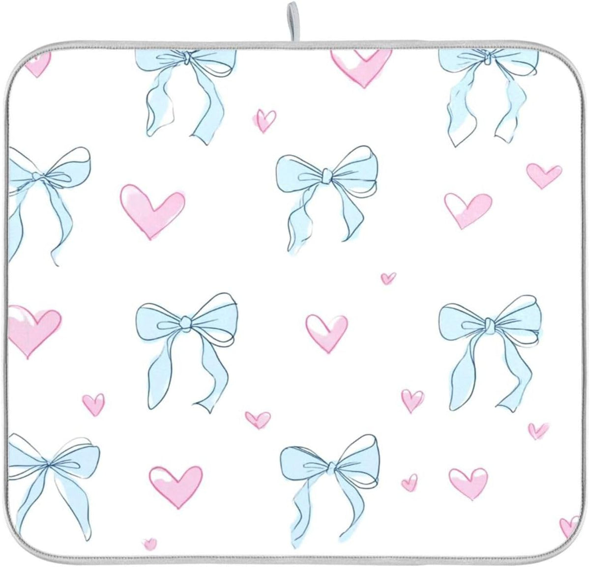 Light Blue Bows Pink Hearts Dish Drying Mat Absorbent Dishes Drainer Rack Mats Microfiber Reversible Dish Drying Pad Fast Dry Kitchen Accessories 16x18in For Kitchen Counter