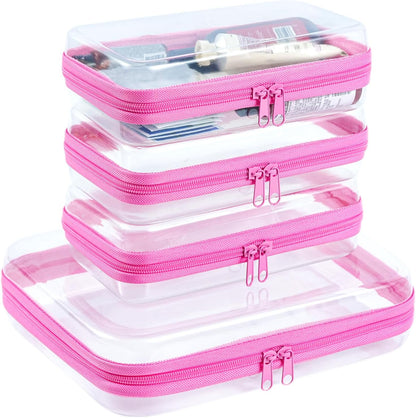 4 pcs Clear Zipper Pouches, Hard Shell Zipper Case, Makeup Organizer