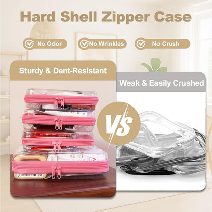 4 pcs Clear Zipper Pouches, Hard Shell Zipper Case, Makeup Organizer