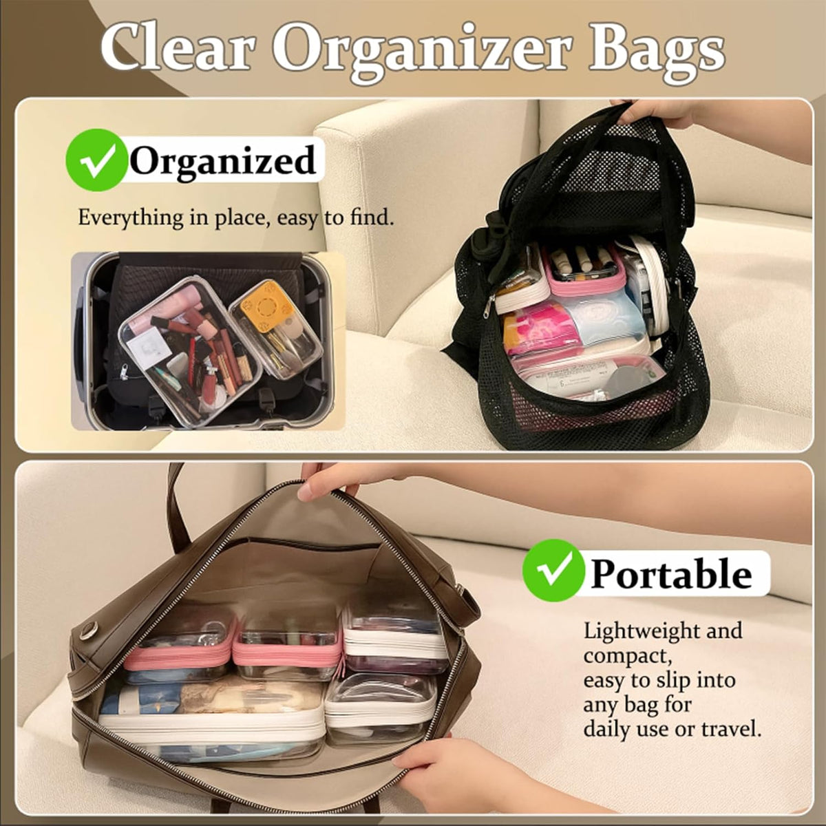 4 pcs Clear Zipper Pouches, Hard Shell Zipper Case, Makeup Organizer
