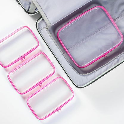 4 pcs Clear Zipper Pouches, Hard Shell Zipper Case, Makeup Organizer