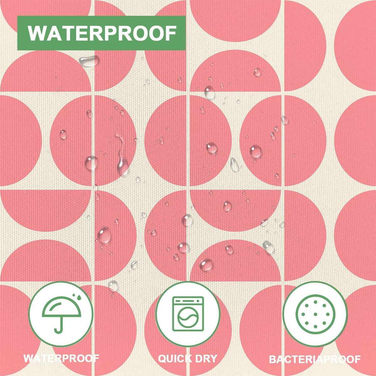 Pink Mid Century Modern Shower Curtain, Boho Abstract Geometric Retro Art Shower Curtains for Bathroom, Cute Semicircle Unique Pattern Polyester Fabric Bathroom Set 12 Hooks 72X72IN