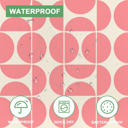 Pink Mid Century Modern Shower Curtain, Boho Abstract Geometric Retro Art Shower Curtains for Bathroom, Cute Semicircle Unique Pattern Polyester Fabric Bathroom Set 12 Hooks 72X72IN