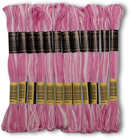 Pack of 12 Premium Embroidery Thread | 100% Egyptian Cotton Premium Skeins | Cross Stitch Embroidery Floss | Oeko TEX Certified | Ideal for Arts & Crafts (Light Pink Variegated 1201)
