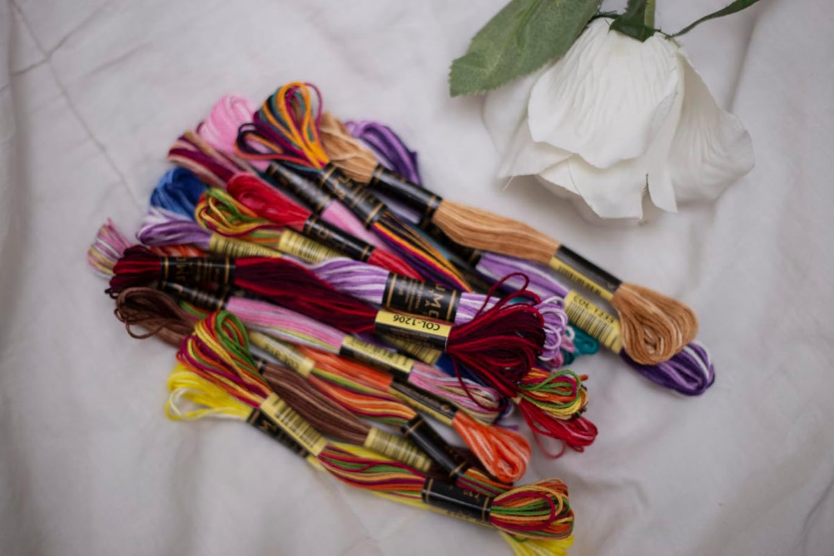 Pack of 12 Premium Embroidery Thread | 100% Egyptian Cotton Premium Skeins | Cross Stitch Embroidery Floss | Oeko TEX Certified | Ideal for Arts & Crafts (Light Pink Variegated 1201)