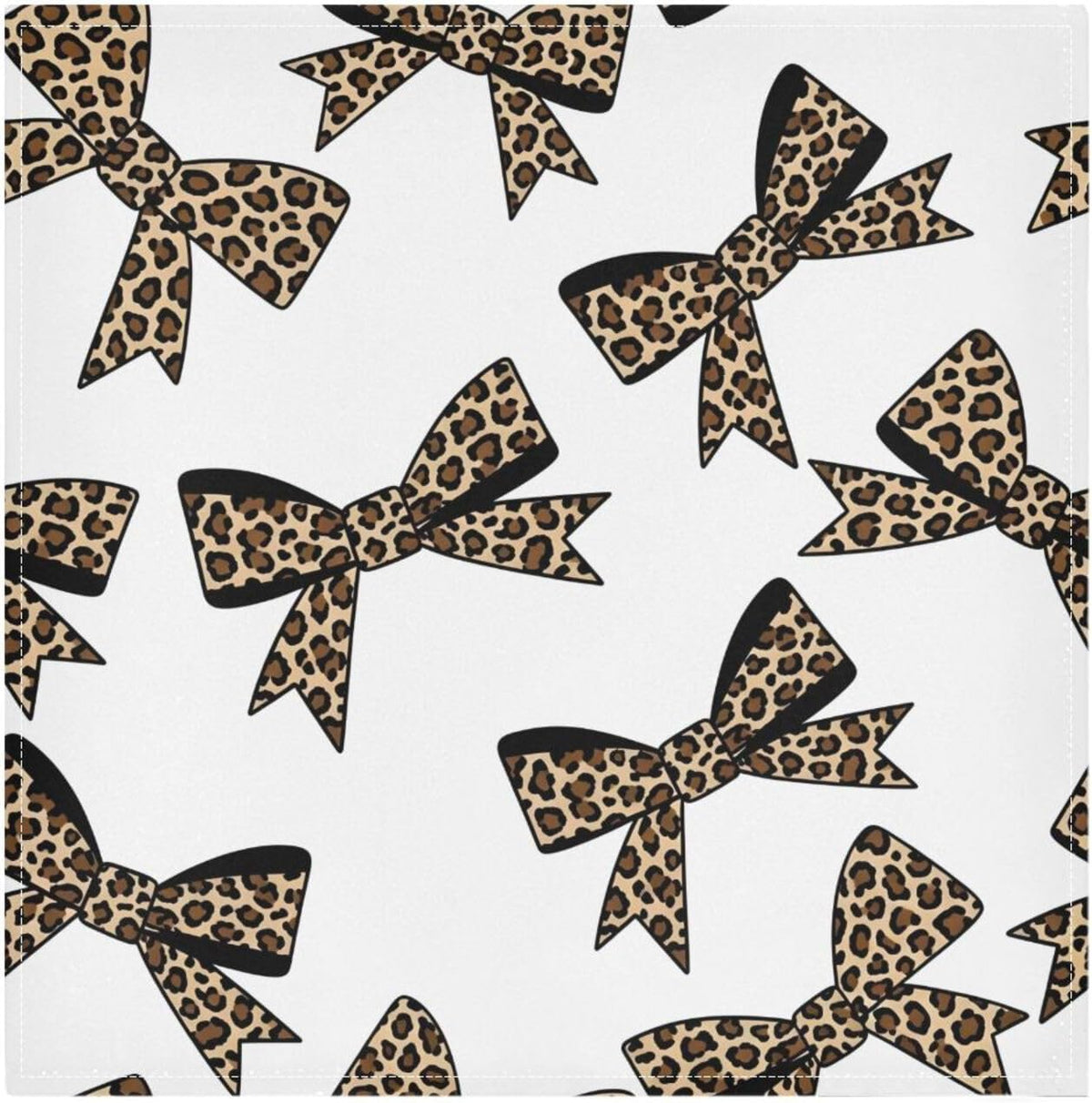 Leopard Bows 20x20 Inch Cloth Napkins Set of 6, Satin Peach Skin Polyester Dinner Napkins, Washable Reusable Table Napkins with Hemmed Edges for Wedding Party Restaurant Everyday Use