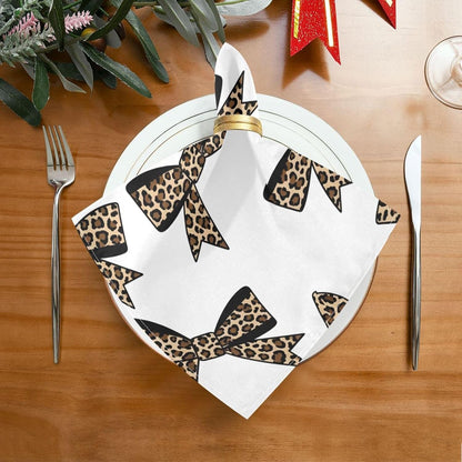 Leopard Bows 20x20 Inch Cloth Napkins Set of 6, Satin Peach Skin Polyester Dinner Napkins, Washable Reusable Table Napkins with Hemmed Edges for Wedding Party Restaurant Everyday Use