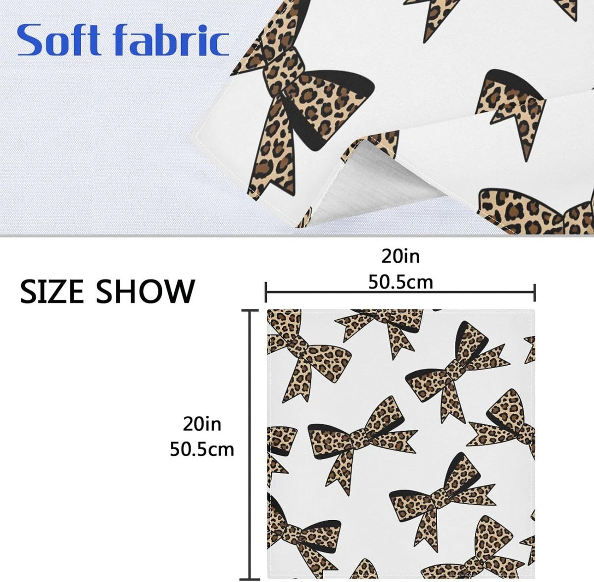 Leopard Bows 20x20 Inch Cloth Napkins Set of 6, Satin Peach Skin Polyester Dinner Napkins, Washable Reusable Table Napkins with Hemmed Edges for Wedding Party Restaurant Everyday Use