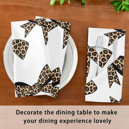 Leopard Bows 20x20 Inch Cloth Napkins Set of 6, Satin Peach Skin Polyester Dinner Napkins, Washable Reusable Table Napkins with Hemmed Edges for Wedding Party Restaurant Everyday Use
