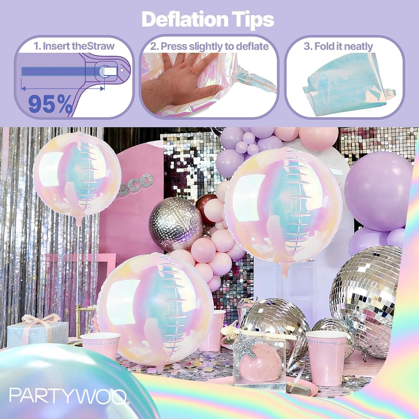 Iridescent Foil Balloons 6pcs Large Round Giant Jumbo 4D Balloons