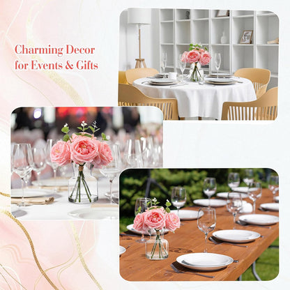 Real to Touch Penoies Artificial Flowers, 6 Pcs Faux Austin Rose in Vase with Big Bloom and Fake Water Real Latex Petals for Wedding Dining Table Centerpiece Home Decor(Pink)
