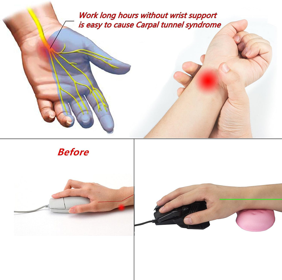 Ergonomic Memory Foam Mouse Wrist Rest Support Pad Cushion for Computer, Laptop, Office Work, PC Gaming - Massage Holes Design - Wrist Pain Relief (Pink Mouse Wrist Rest)