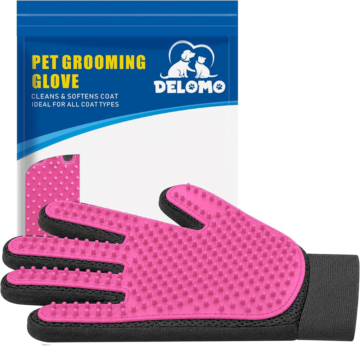 Pet Hair Removal Glove with 255 Silicone Tips for Dogs & Cats, Right Pink