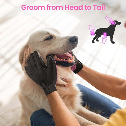 Pet Hair Removal Glove with 255 Silicone Tips for Dogs & Cats, Right Pink
