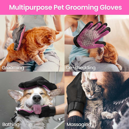 Pet Hair Removal Glove with 255 Silicone Tips for Dogs & Cats, Right Pink